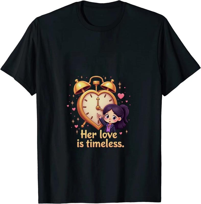 [100% Cotton] Magical Purple Hair Girl Hugging Golden Alarm Clock Timeless Love T-Shirt Hoodie, Sweatshirt | HypeDripTees.com