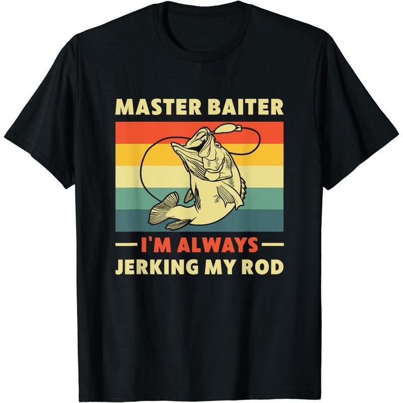[100% Cotton] Master Baiter Fishing Humor Angler Joke T-Shirt With Jumping Bass Design Hoodie, Sweatshirt | HypeDripTees.com