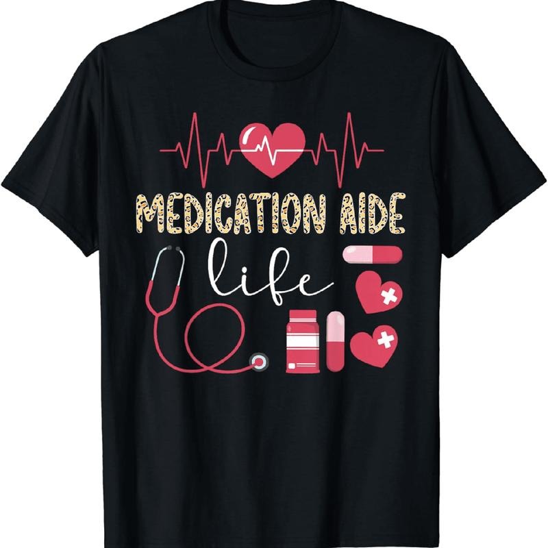 [100% Cotton] Medication Aide Life Leopard Print EKG Heart Medical T-Shirt Hoodie, Sweatshirt | HypeDripTees.com