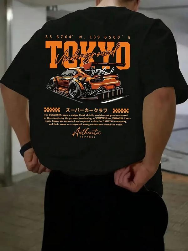 [100% Cotton] Men'S Tokyo Graphic 100% Polyester Loose Fit Casual Crew Neck Short Sleeve Printed Design Spring & Summer...