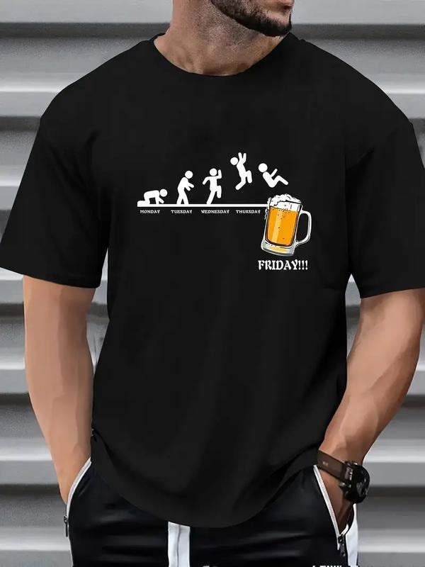 [100% Cotton] Men's Beer Relaxed Fit Casual Crew Neck Polyester Short Sleeve White "Friday" Beer Graphic Print Design...