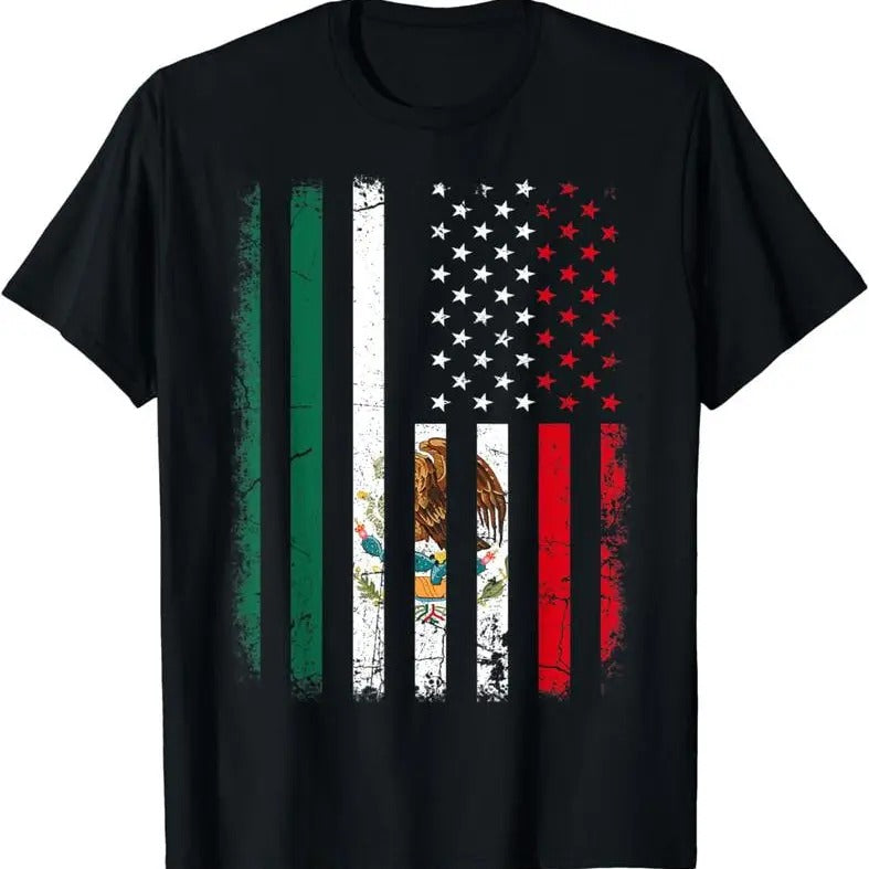 [100% Cotton] Mexican American Flag Mexican Roots Mexico America T-Shirt style 02 Hoodie, Sweatshirt | HypeDripTees.com