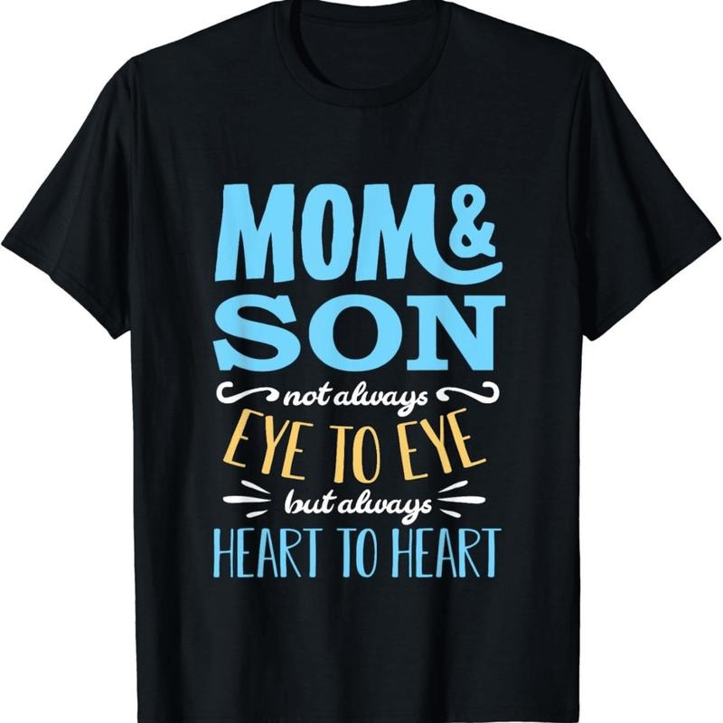 [100% Cotton] Mom And Son Heart To Heart Love Matching T-Shirt With Blue And Yellow Design Hoodie, Sweatshirt