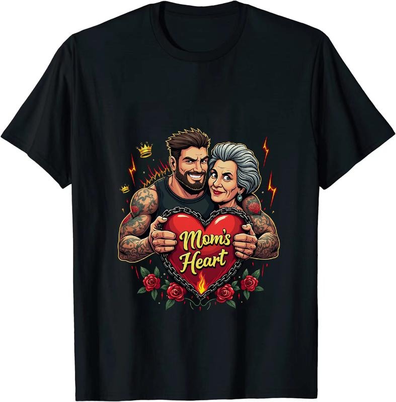 [100% Cotton] Mom Heart Love Family Bonding Couple Hug T-Shirt Design With Crown And Roses Hoodie, Sweatshirt