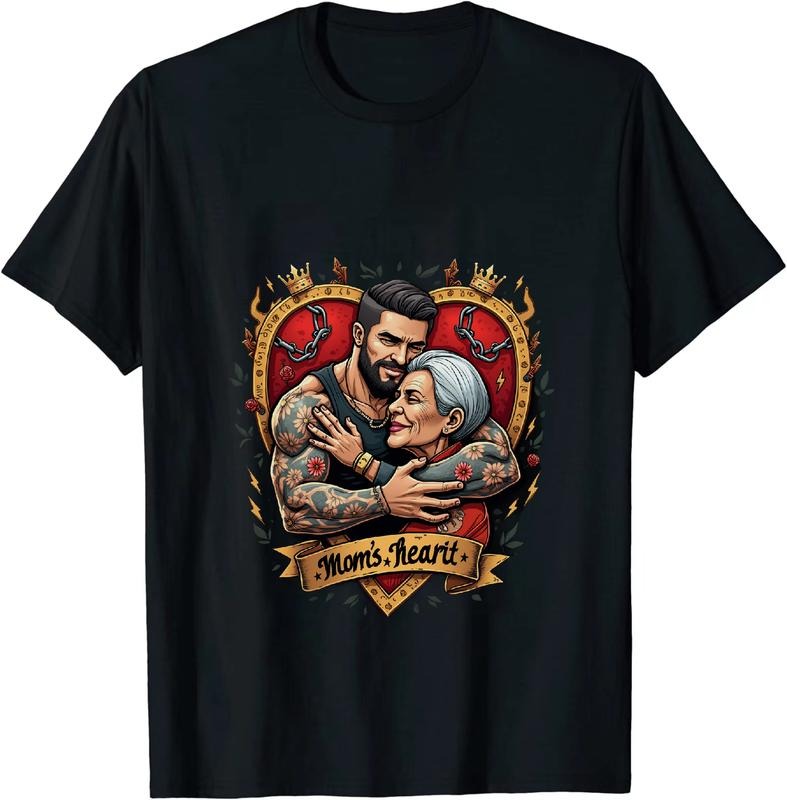 [100% Cotton] Mom Heart Love Tattoo Couple Embrace Red Gold Crown T-Shirt Design Hoodie, Sweatshirt | HypeDripTees.com