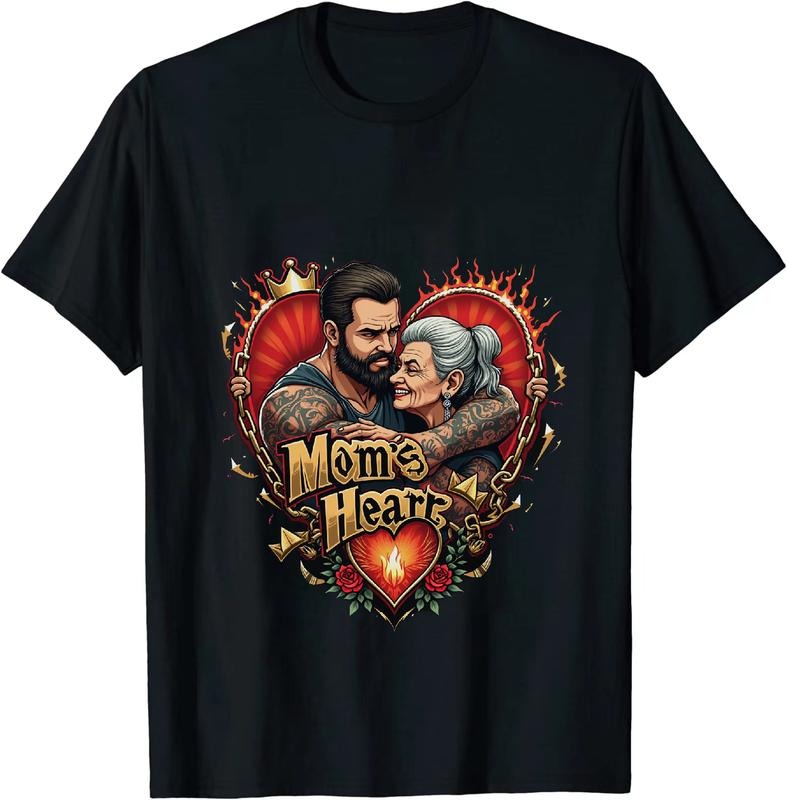 [100% Cotton] Mom Heart With Flames And Tattooed Couple Embrace T-Shirt Love Design Hoodie, Sweatshirt | HypeDripTees.com