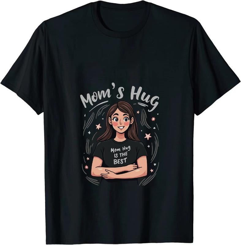 [100% Cotton] Mom Hug Best Love Cute Girl Cartoon Design T-Shirt Hoodie, Sweatshirt | HypeDripTees.com