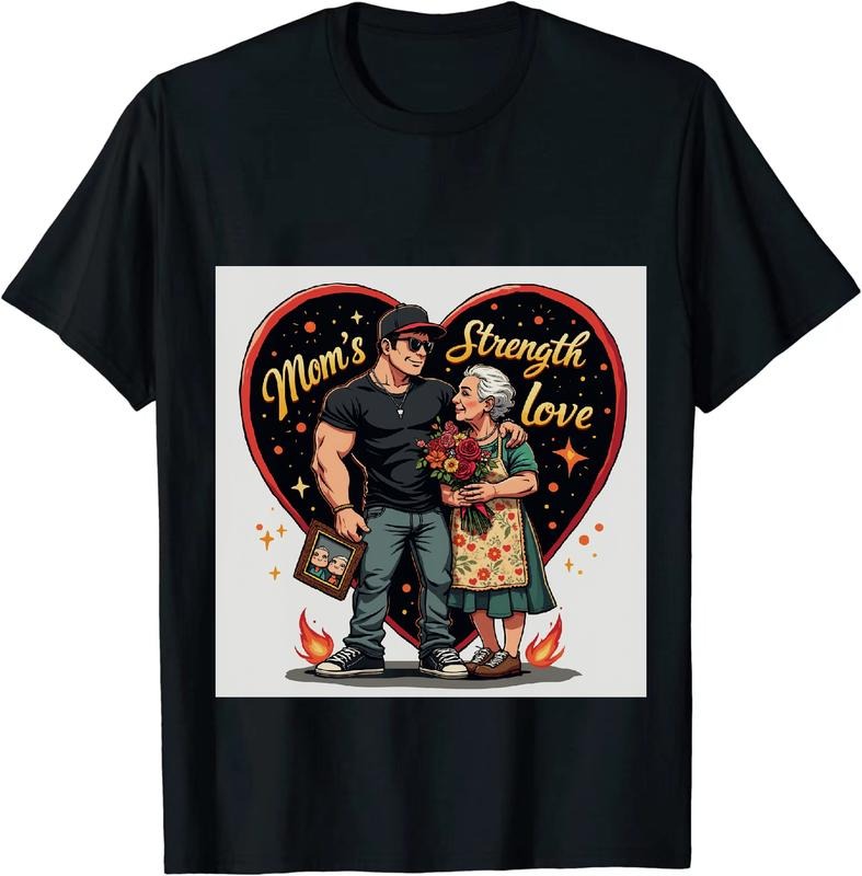 [100% Cotton] Mom Strength Love Heart Design Cartoon Couple T-Shirt With Floral Apron And Sunglasses Hoodie, Sweatshirt