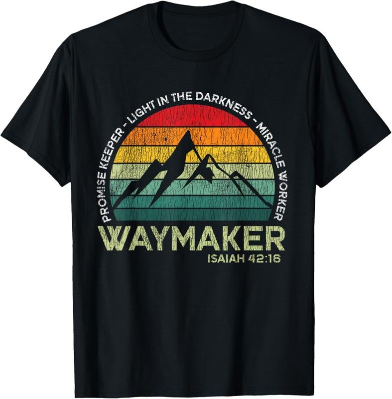 [100% Cotton] Mountain Waymaker Promise Keeper Light In Darkness Vintage Graphic T-Shirt Isaiah 42 16 Inspirational...