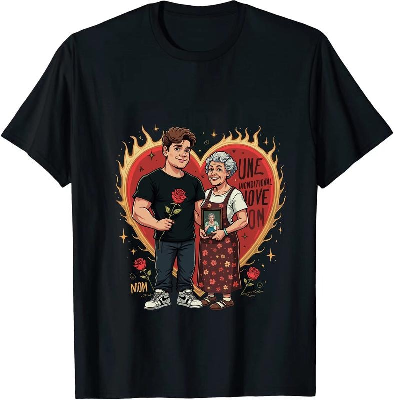 [100% Cotton] Muscular Man And Grandma With Rose Vintage Love T-Shirt Family Bond Heartwarming Design Hoodie, Sweatshirt