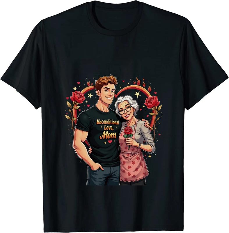 [100% Cotton] Muscular Man And Sweet Grandma With Roses Unconditional Love T-Shirt Design Hoodie, Sweatshirt