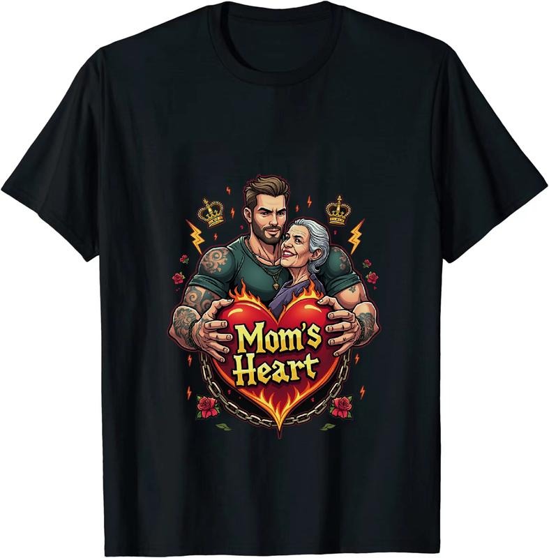 [100% Cotton] Muscular Man Holding Elderly Dad With Flaming Heart Love T-Shirt Hoodie, Sweatshirt | HypeDripTees.com