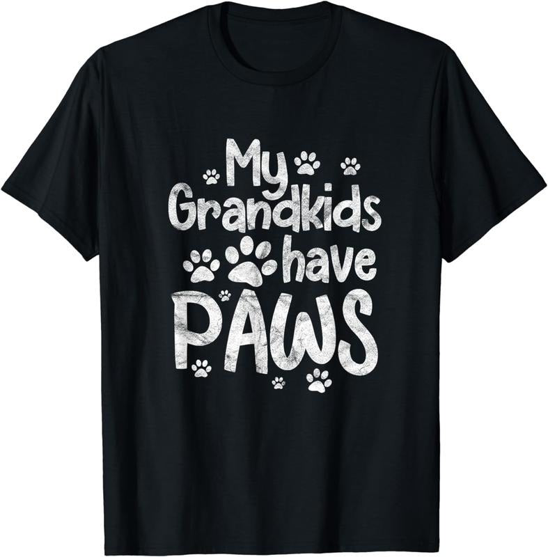 [100% Cotton] My Grandkids Have Paws Pet Lover Cute Animal Print T-Shirt