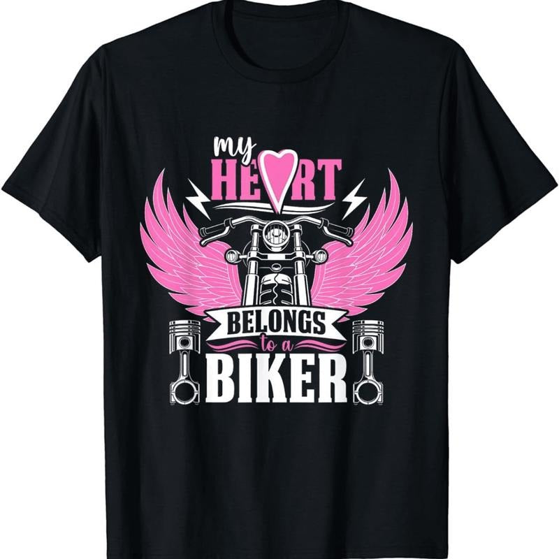 [100% Cotton] My Heart Belongs To A Biker With Wings Motorcycle Lover T-Shirt Hoodie, Sweatshirt | HypeDripTees.com