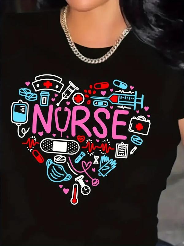 [100% Cotton] Nurse Love Women's Plus Size Crew Neck T-Shirts Summer Short Sleeve Casual Loose Fit Hoodie, Sweatshirt