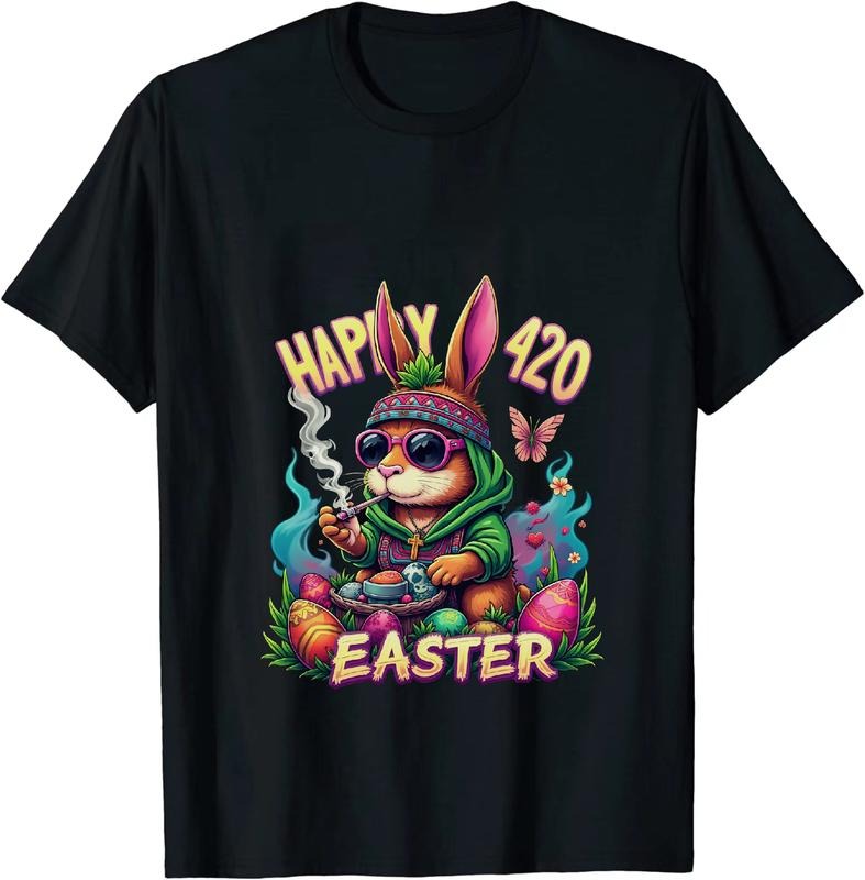[100% Cotton] Oligarch Happy 4 - 20 Easter Bunny T - Shirt With Colorful Accents Hoodie, Sweatshirt | HypeDripTees.com