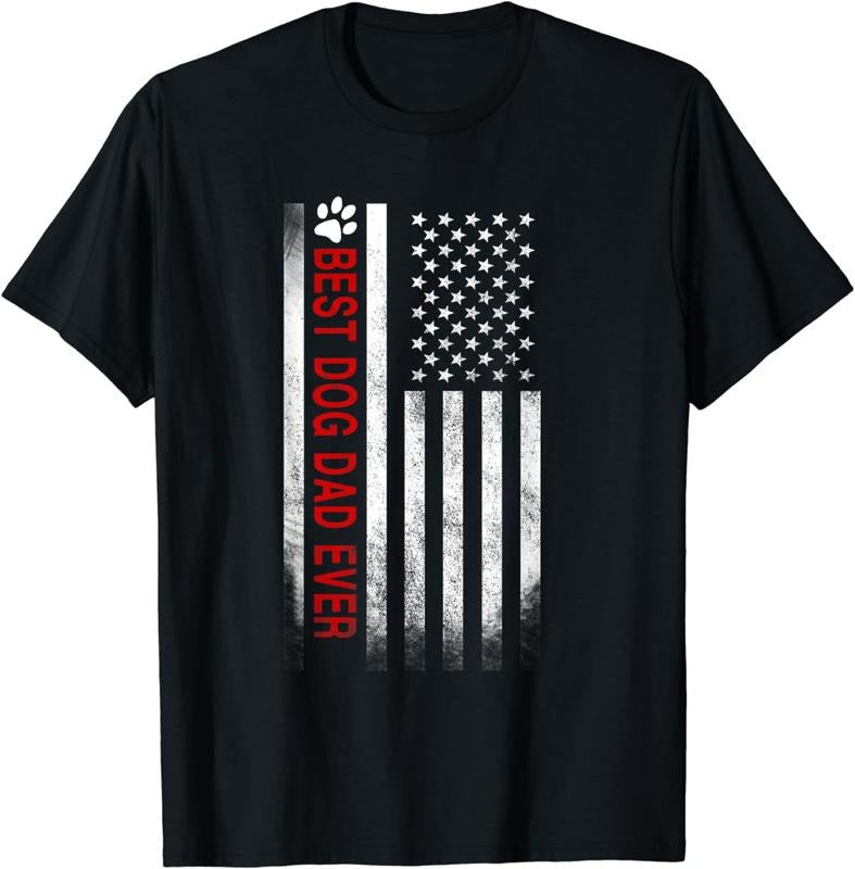 [100% Cotton] Patriotic Best Dog Dad Ever American Flag Paw Print T-Shirt For Pet Lovers Hoodie, Sweatshirt