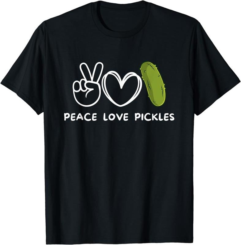 [100% Cotton] Peace Love Pickles Graphic Black T-Shirt For Cool Outfit Hoodie, Sweatshirt | HypeDripTees.com