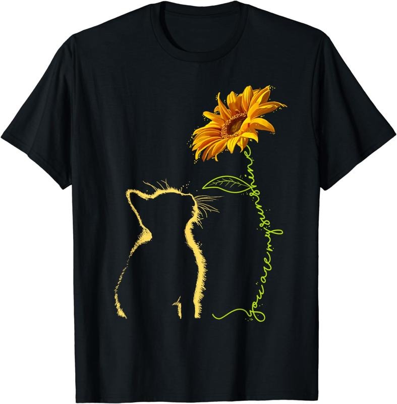 [100% Cotton] Peaceful Cat Silhouette With Yellow Flower Art T-Shirt For Nature Lovers Hoodie, Sweatshirt | HypeDripTees.com