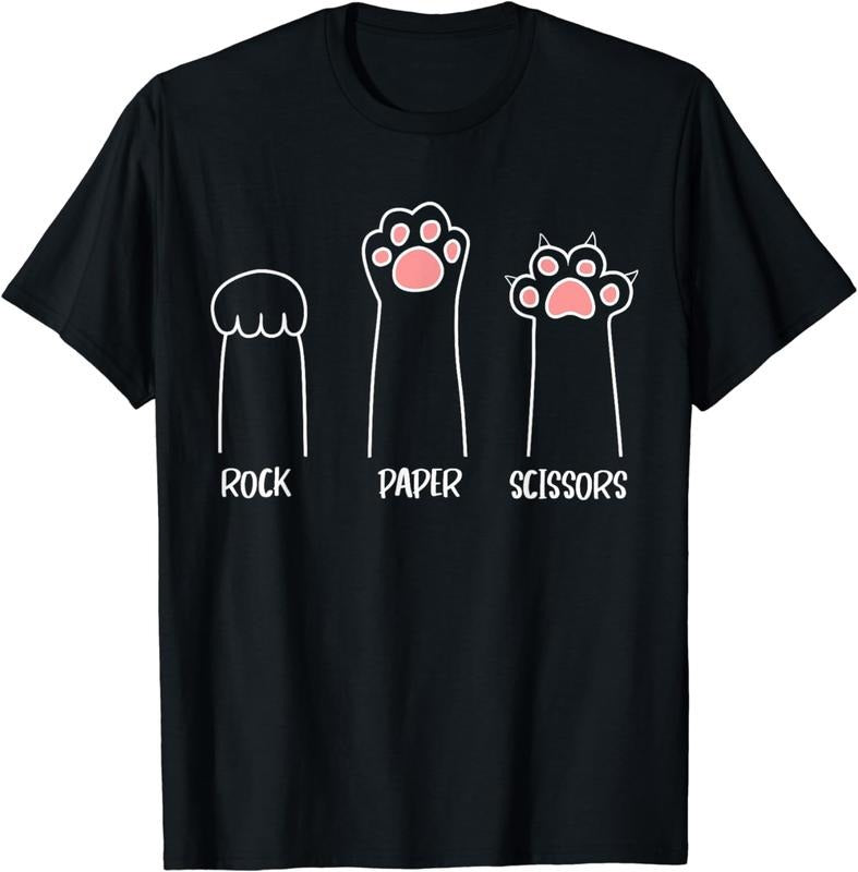 [100% Cotton] Playful Rock Paper Scissors Cat Paw Print Design T-Shirt For Gamers And Pet Lovers Hoodie, Sweatshirt