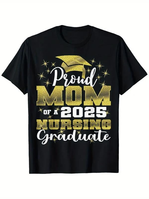 [100% Cotton] Proud Mom 2025 Nursing Graduate Nurse T-Shirt Pure Cotton Gift Unisex Large Sizes Black 180g Fabric Hoodie,...