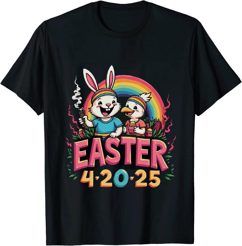 [100% Cotton] Retro Easter 4 20 25 Bunny T - Shirt With Duck And Rainbow Hoodie, Sweatshirt | HypeDripTees.com