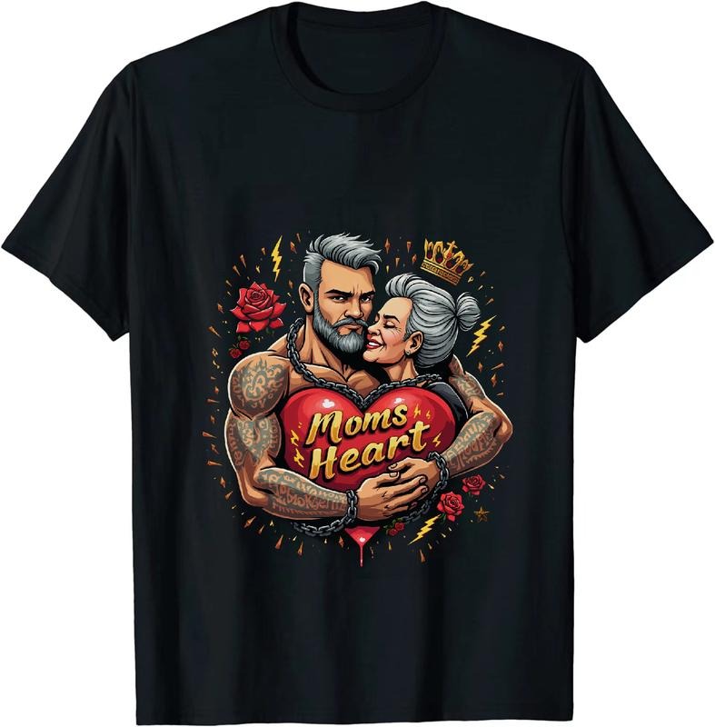[100% Cotton] Romantic Couple Embracing Heart With Roses Lightning Bolt Mom T-Shirt Hoodie, Sweatshirt | HypeDripTees.com