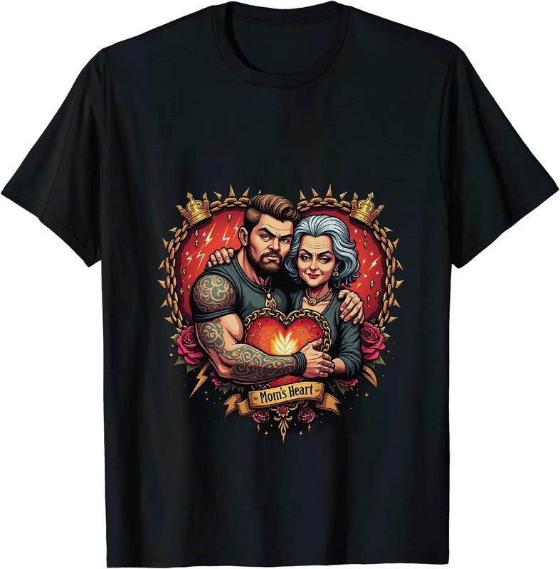 [100% Cotton] Romantic Couple Heart Flame Love Mom T-Shirt With Rose Design Hoodie, Sweatshirt | HypeDripTees.com