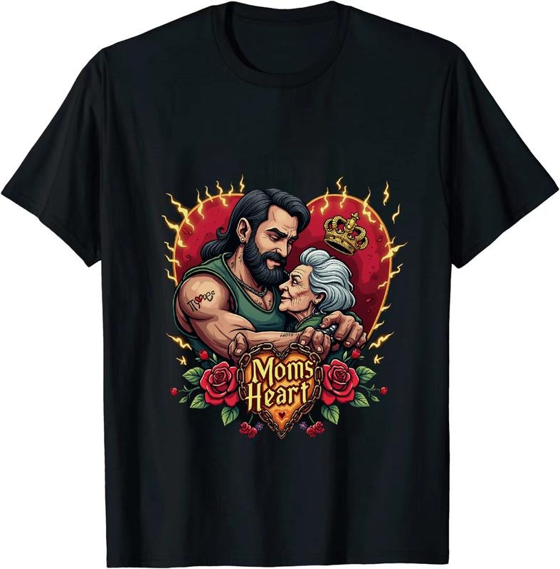 [100% Cotton] Romantic Couple With Crown And Flaming Heart Love Mom T-Shirt Design Hoodie, Sweatshirt | HypeDripTees.com