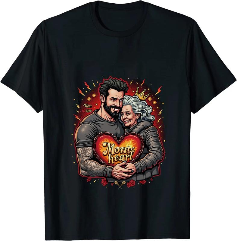 [100% Cotton] Romantic Couple With Heart Mom Love Cartoon T-Shirt Design For Warm Family Vibes Hoodie, Sweatshirt