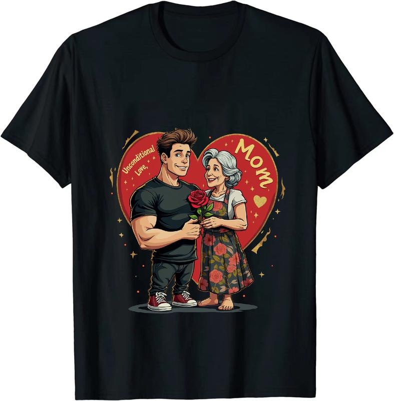 [100% Cotton] Romantic Couple With Red Rose And Heart Mom T-Shirt For Unconditional Love Hoodie, Sweatshirt