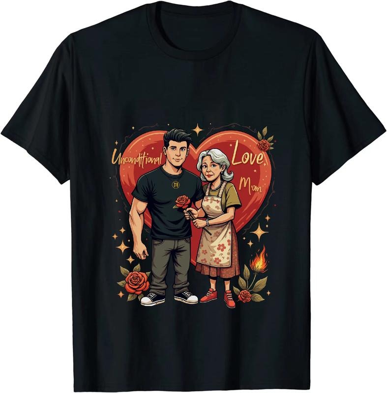 [100% Cotton] Romantic Couple With Roses Love Mom Heart Design T-Shirt Hoodie, Sweatshirt | HypeDripTees.com