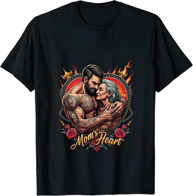 [100% Cotton] Romantic Flames And Roses Tattooed Couple Love Mom Heart T-Shirt Hoodie, Sweatshirt | HypeDripTees.com