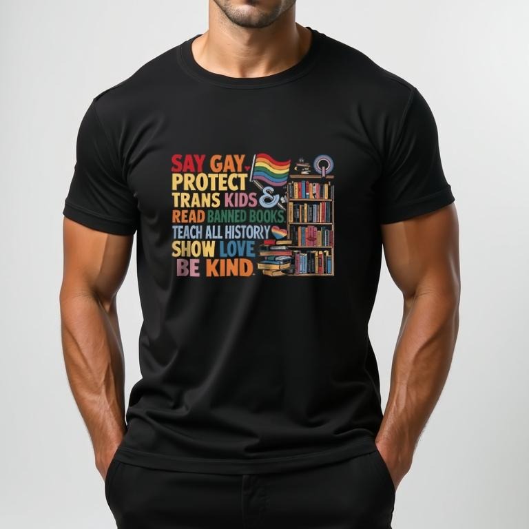 [100% Cotton] Say Gay Protect Trans Kids Read Books Teach History Shove Love Be Kind Rainbow Pride T-Shirt Hoodie, Sweatshirt
