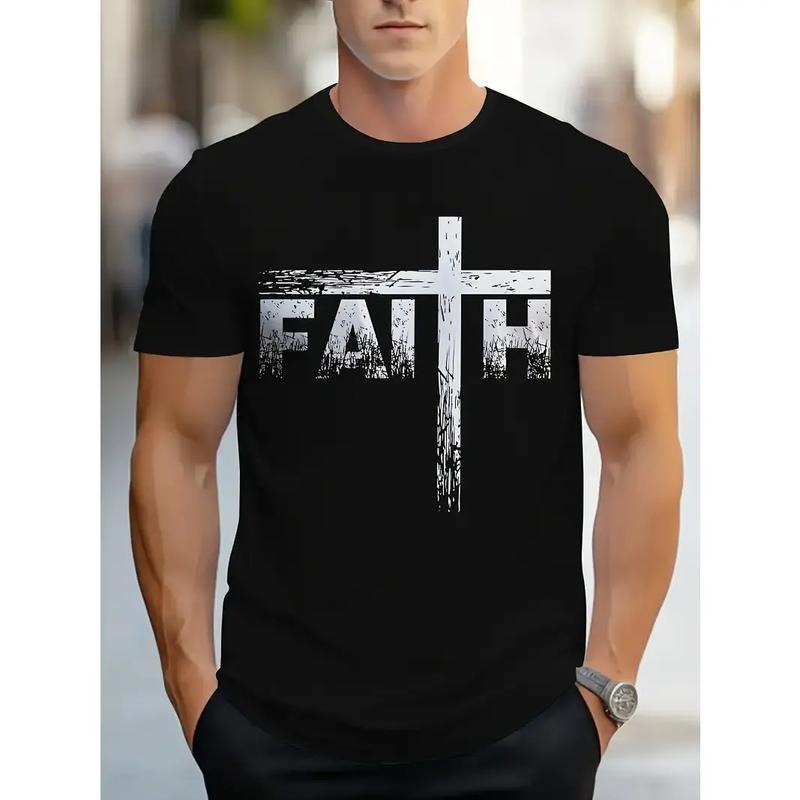 [100% Cotton] Short Sleeve Men's Faith Graphic Print Crew Neck Summer Outdoor T-Shirt Hoodie, Sweatshirt | HypeDripTees.com