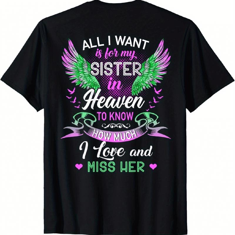 [100% Cotton] Sister In Heaven Angel Wings Love Miss Her Memorial T-Shirt Hoodie, Sweatshirt | HypeDripTees.com