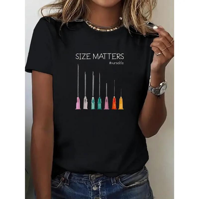 [100% Cotton] Size Matters Funny Nursing Graphic T-Shirt Lightweight Crew Neck Colorful Needle Design Gift Tee Hoodie,...