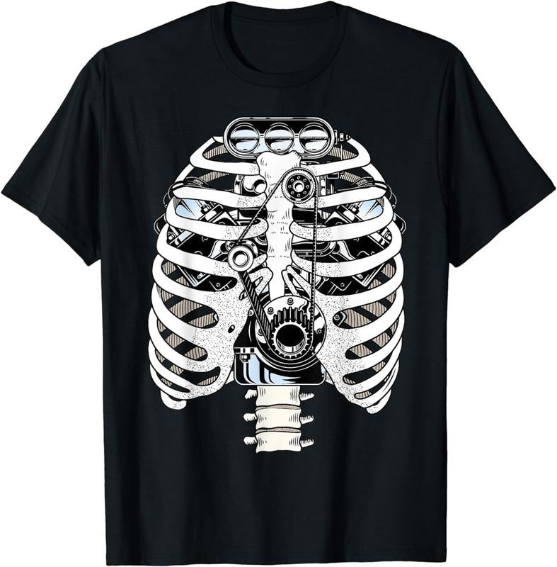 [100% Cotton] Steampunk Mechanical Ribcage Skeleton Gear Design T-Shirt For Men And Women Hoodie, Sweatshirt
