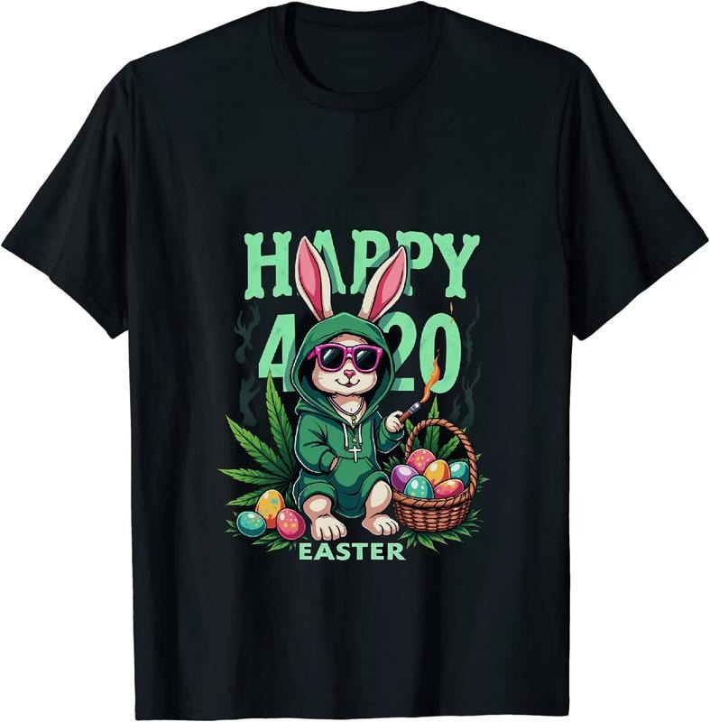 [100% Cotton] Steampunk Style Happy Easter 420 Bunny T - Shirt With Egg Decor Hoodie, Sweatshirt | HypeDripTees.com