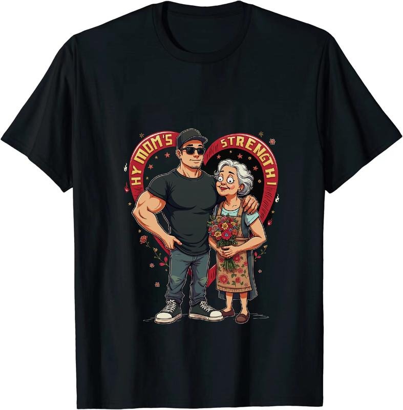 [100% Cotton] Strong Grandma And Muscular Man Heartwarming Family Love T-Shirt Design With Floral Details Hoodie, Sweatshirt