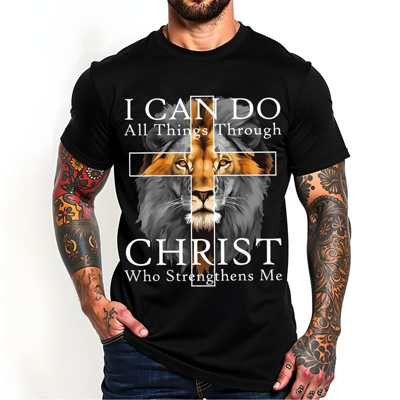 [100% Cotton] Strong Lion With Cross Christian Faith Inspirational T-Shirt Hoodie, Sweatshirt | HypeDripTees.com