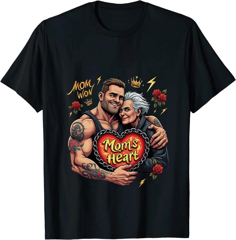 [100% Cotton] Strong Love Tattooed Man And Elderly Mom Holding Heart T-Shirt Hoodie, Sweatshirt | HypeDripTees.com