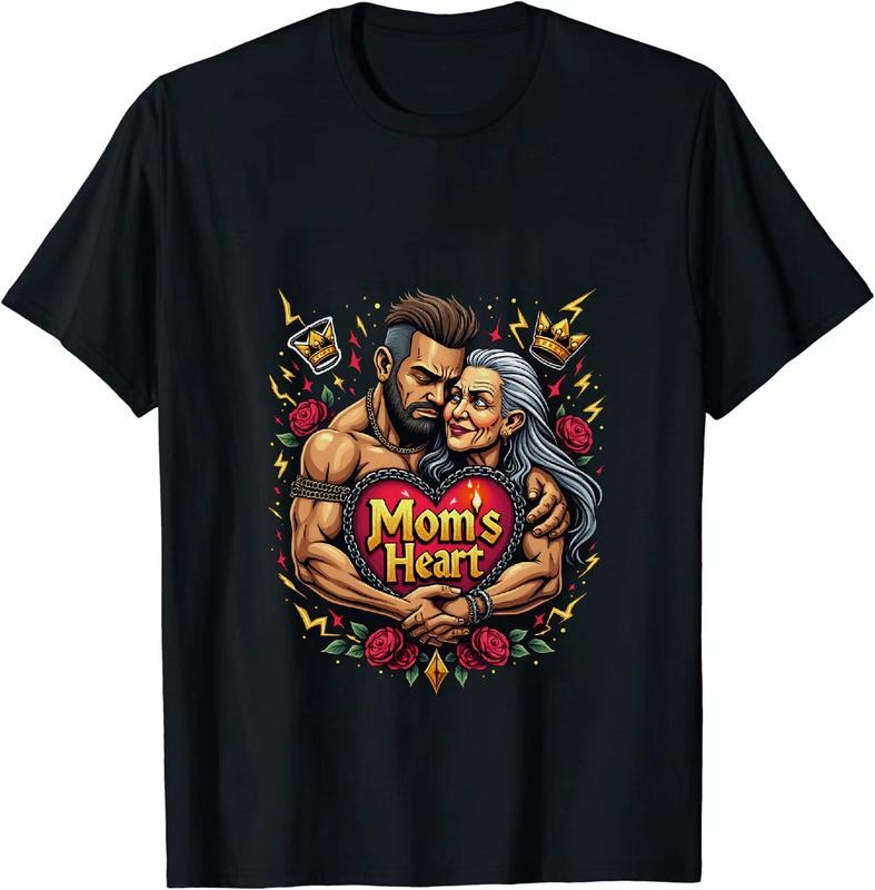 [100% Cotton] Strong Man And Loving Woman Holding Moms Heart T-Shirt With Roses And Lightning Bolts Design Hoodie, Sweatshirt