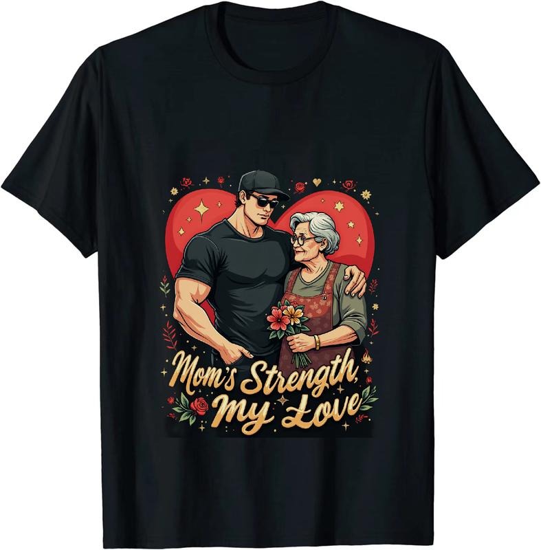 [100% Cotton] Strong Man And Sweet Mom Heartwarming Love T-Shirt Design With Floral Details Hoodie, Sweatshirt
