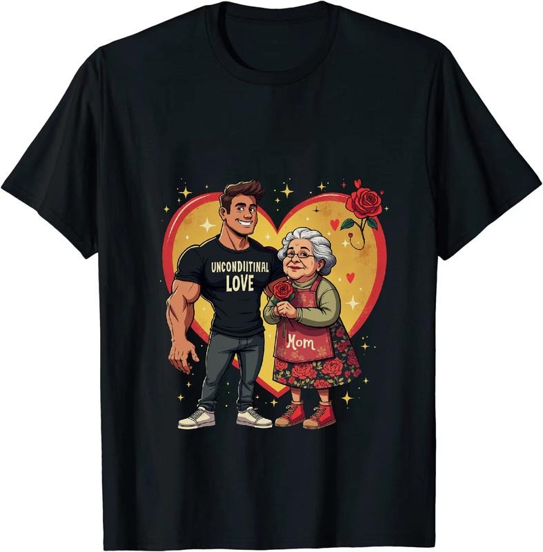 [100% Cotton] Strong Man And Sweet Mom With Rose Heart Design T-Shirt For Unconditional Love Hoodie, Sweatshirt
