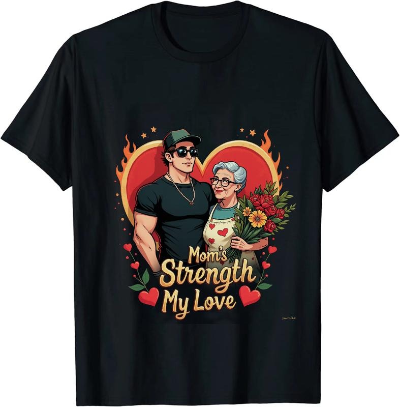 [100% Cotton] Strong Mom Love Heart Flame Design Cartoon Couple T-Shirt Hoodie, Sweatshirt | HypeDripTees.com