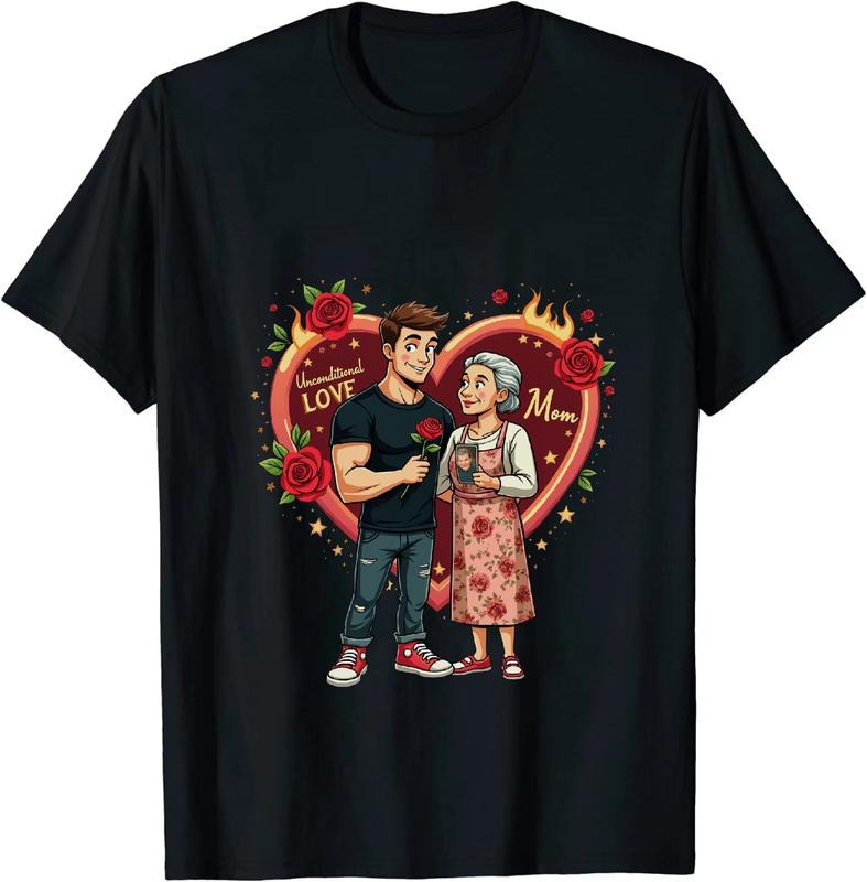 [100% Cotton] Strong Young Man And Sweet Grandma With Roses Heart Love T-Shirt Hoodie, Sweatshirt | HypeDripTees.com