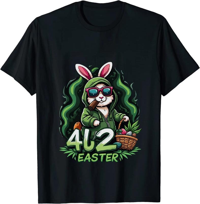 [100% Cotton] Stylish 420 Easter T - Shirt With Bunny Wearing Sunglasses Hoodie, Sweatshirt | HypeDripTees.com
