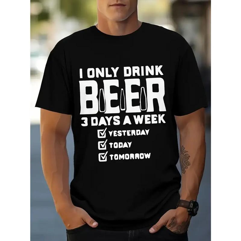 [100% Cotton] Summer Leisure 3D Beer Print 100% Polyester Knit Fabric Slight Stretch Regular Fit Outdoor Personality...
