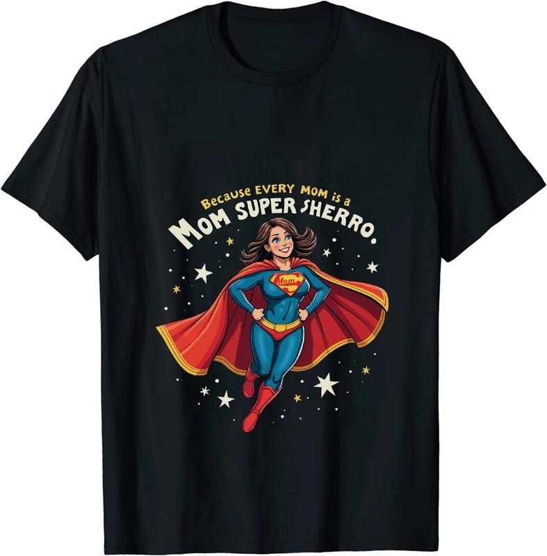 [100% Cotton] Super Mom Hero Cartoon Flying Pigtails T-Shirt For Women Hoodie, Sweatshirt | HypeDripTees.com
